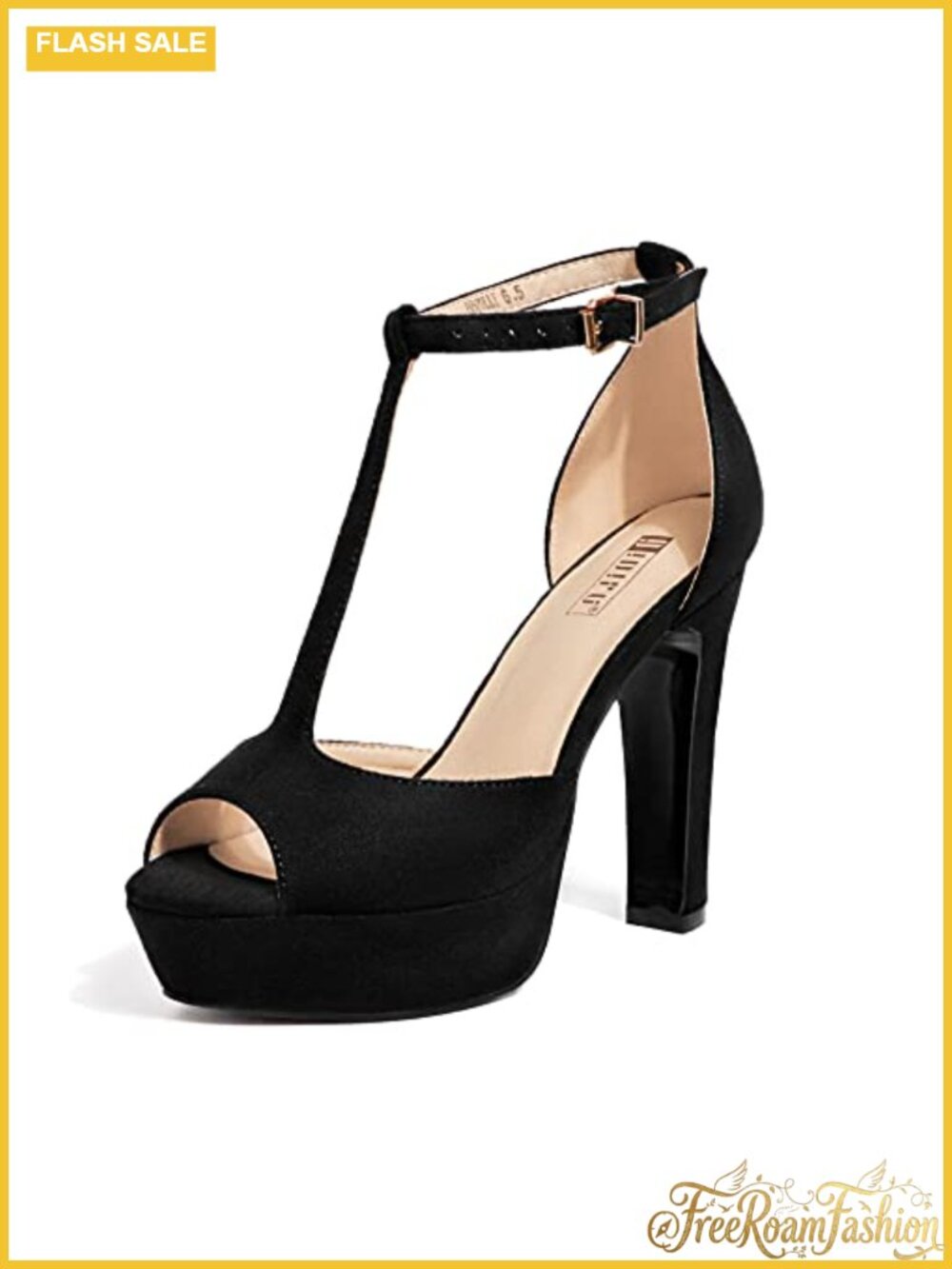 IDIFU Platform Chunky High T-Strap Peep Toe Heels Dressy Sandals